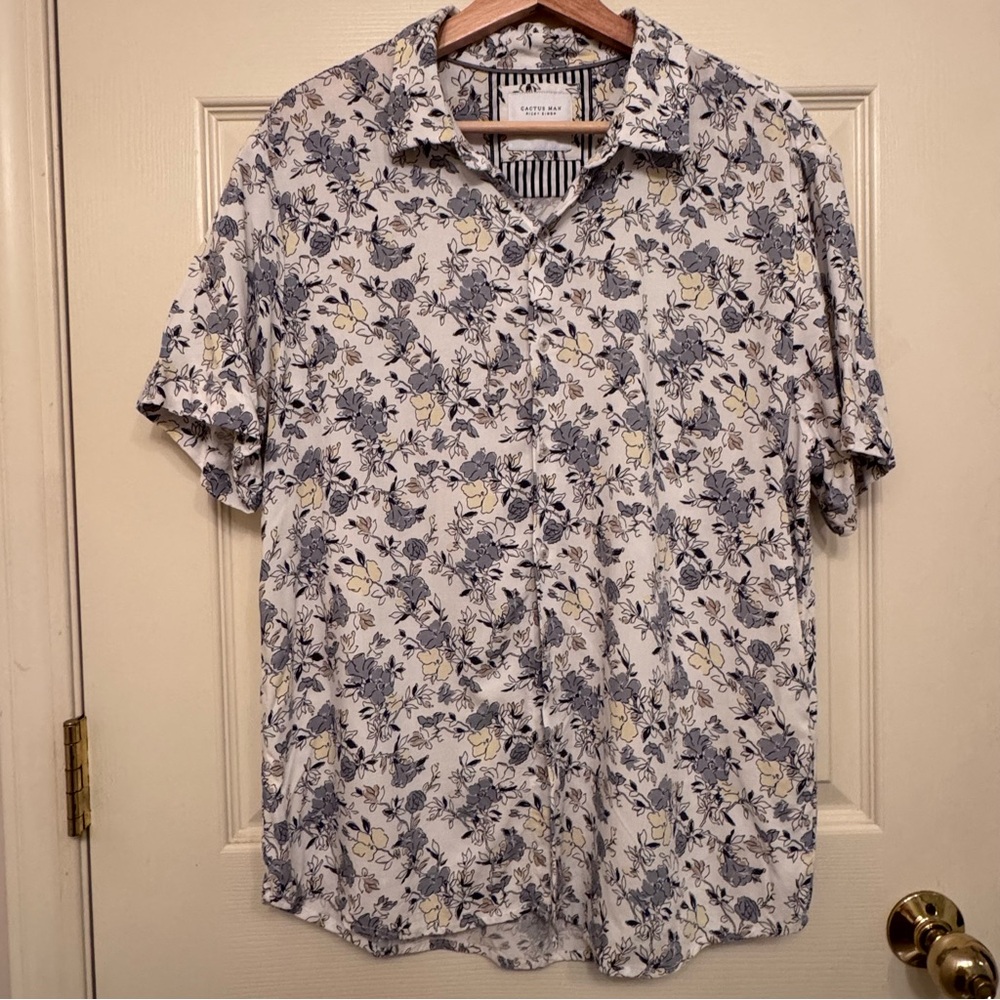 Men’s Floral Shirt Cactus Man by Ricky Singh Short-Sleeve Size L (Slim Fit)